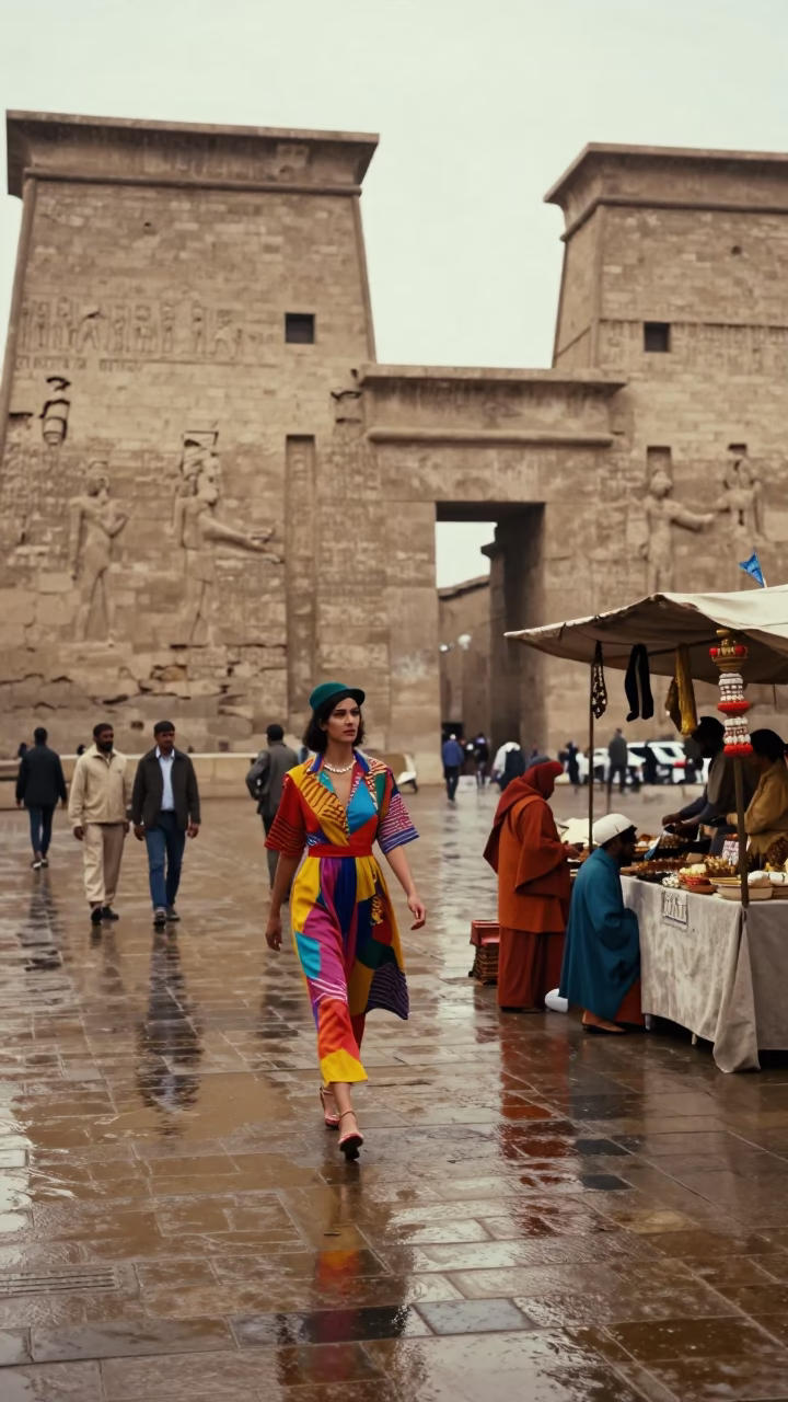 Luxor Egypt First Light After Rain High Fashion Street Scene in in Luxor, Egypt
