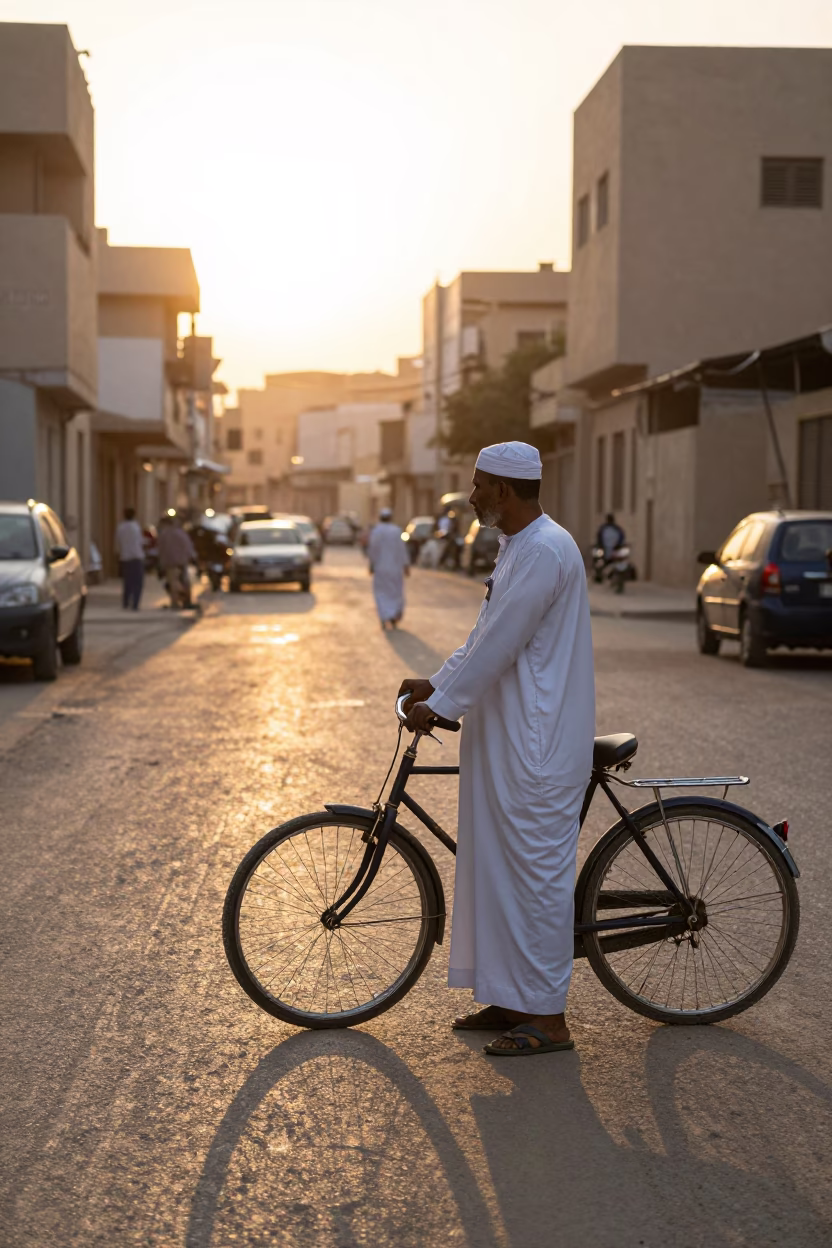 Luxor Egypt First Light Street Scene with Bicycle and Sun Hat in in Luxor, Egypt