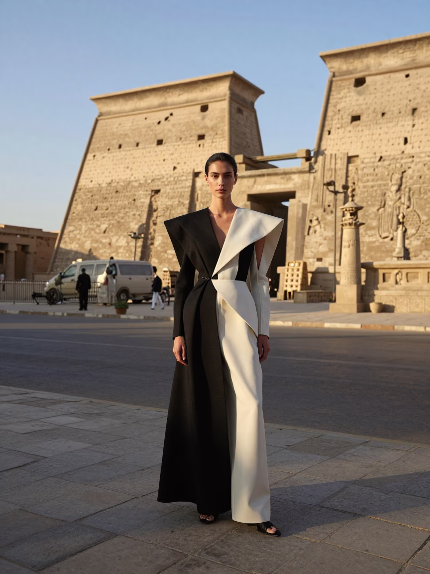 Luxor Egypt High Fashion Editorial Early Afternoon Street Scene with Traditional Tools in in Luxor, Egypt