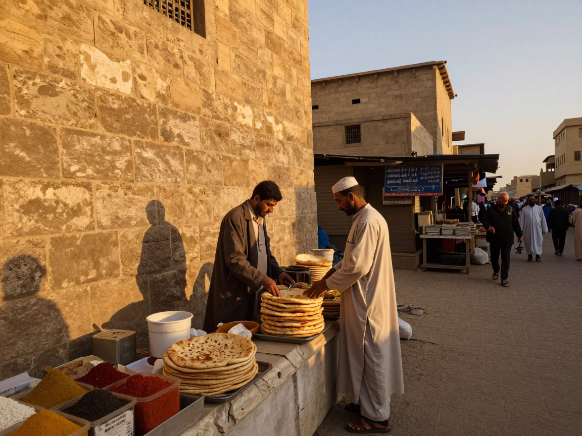 Luxor Egypt Honeyed Evening Street Scene with Local Market Activity in in Luxor, Egypt