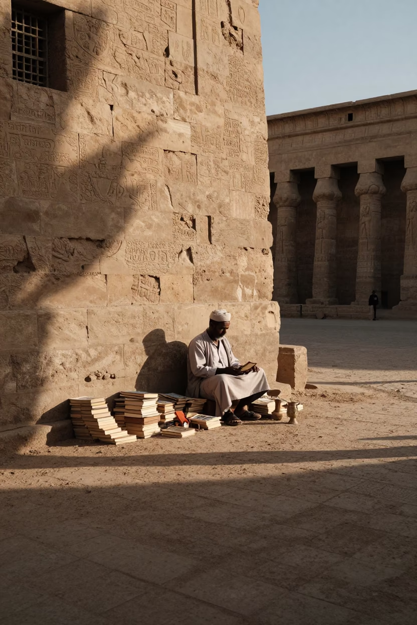 Luxor Egypt Late Afternoon Street Scene with Books and Carafe in in Luxor, Egypt