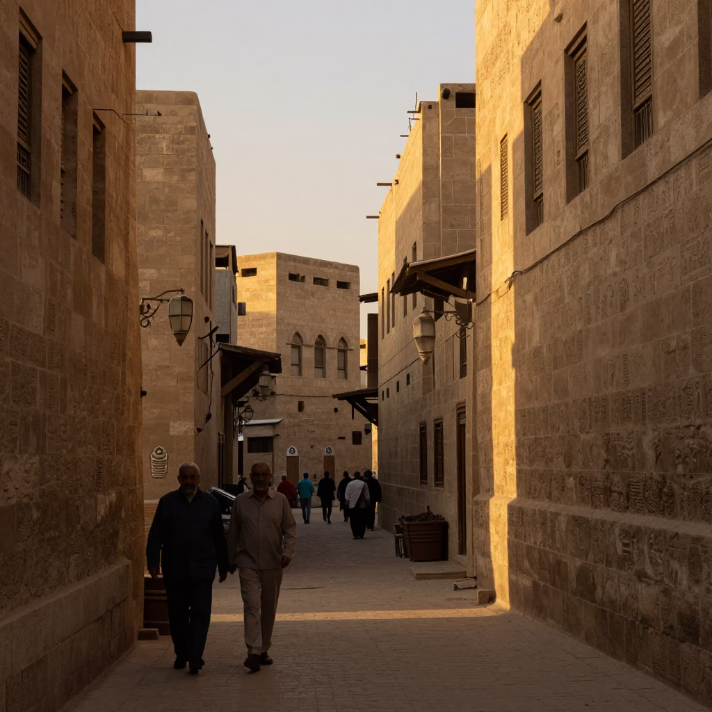 Luxor Egypt Late Afternoon Street Scene with Lanterns and Local Life in in Luxor, Egypt
