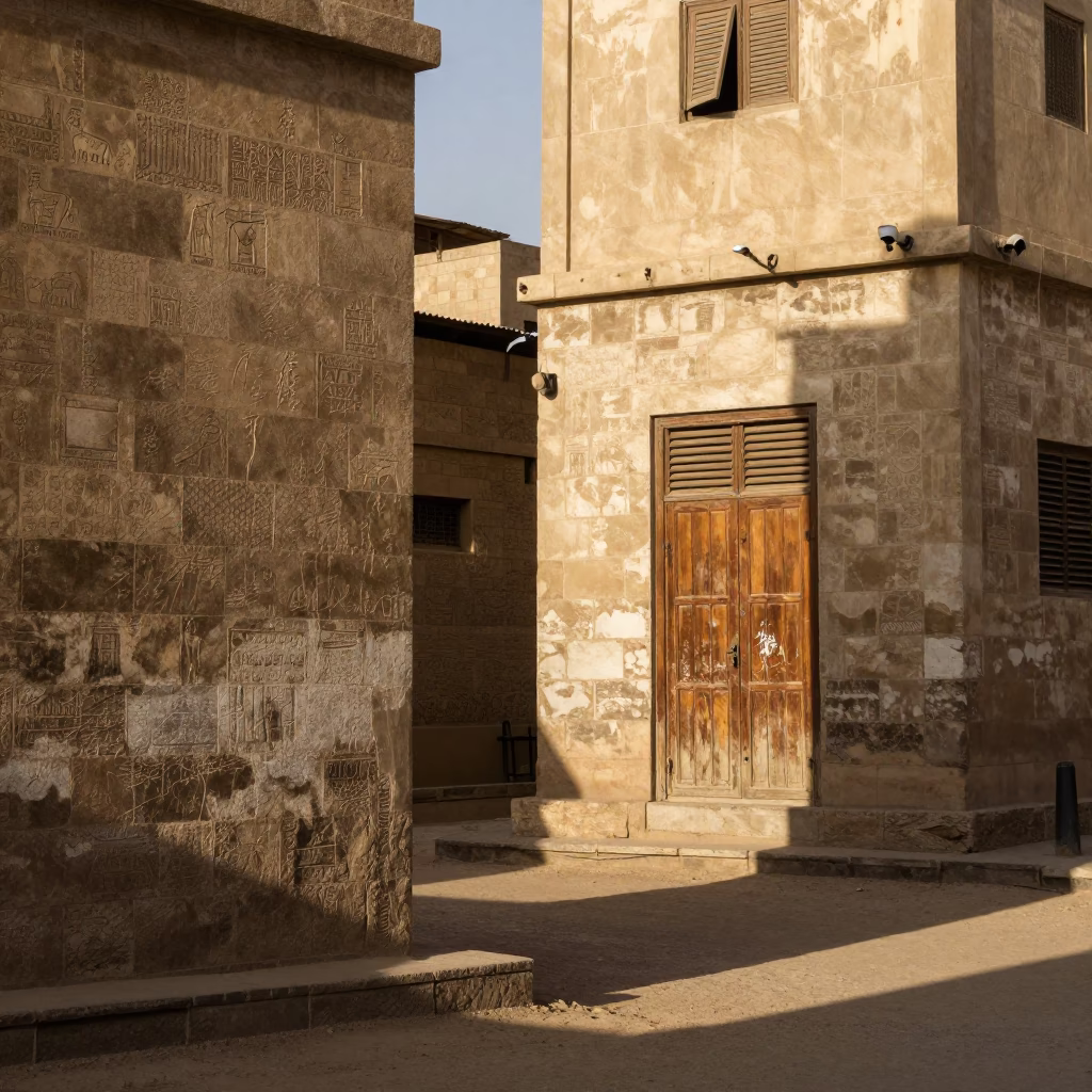 Luxor Egypt Late Afternoon Street Scene with Stone Textures and Local Market Details in in Luxor, Egypt