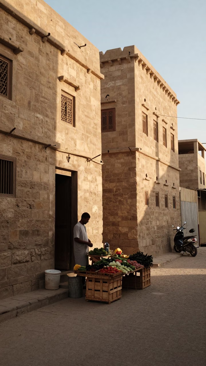 Luxor Egypt Late Afternoon Street Scene with Sunlight and Local Commerce in in Luxor, Egypt