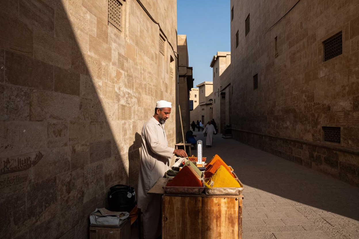 Luxor Egypt Late Afternoon Street Scene with Thermometer and Incense Holder in in Luxor, Egypt