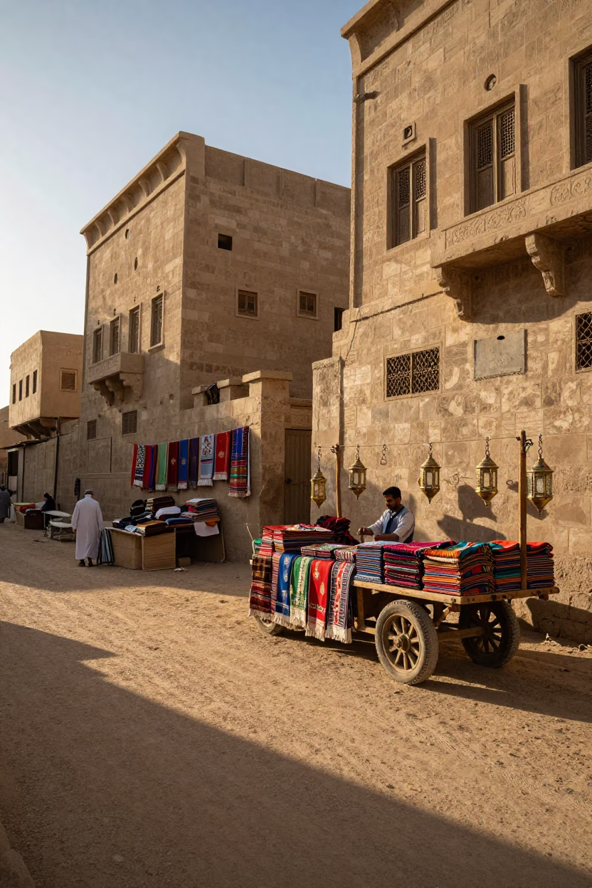 Luxor Egypt Late Afternoon Street Scene with Traditional Market Goods and Local Commerce in in Luxor, Egypt