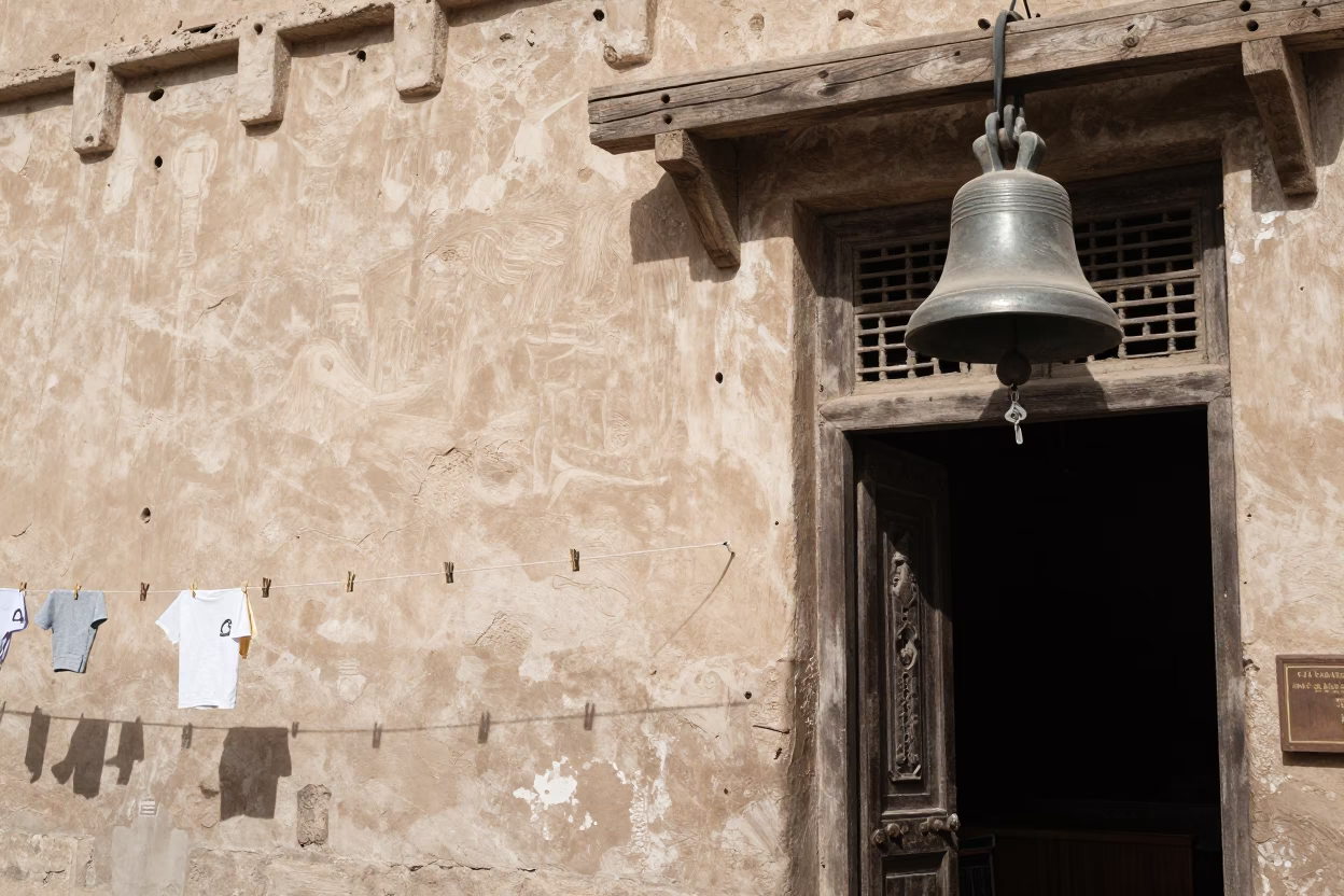 Luxor Egypt midday street scene with bell and laundry pins in in Luxor, Egypt