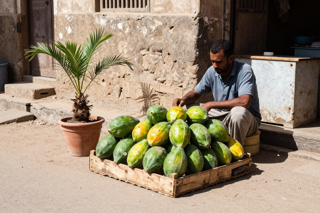 Luxor Egypt Midmorning Street Scene with Local Market Goods and Traditional Life in in Luxor, Egypt