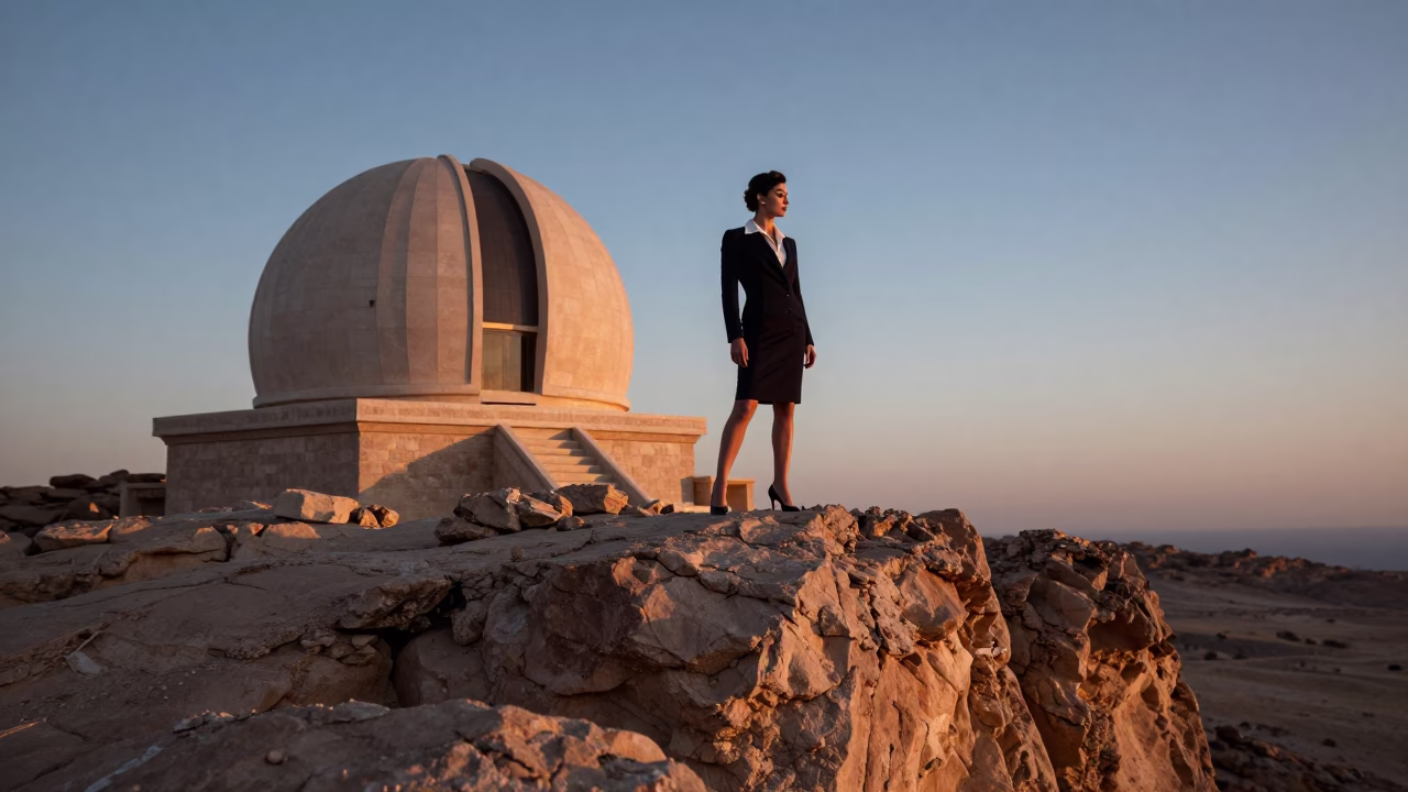 Luxor Egypt Nautical Dawn Stone Observatory Hilltop High Fashion 1950s in in Luxor, Egypt