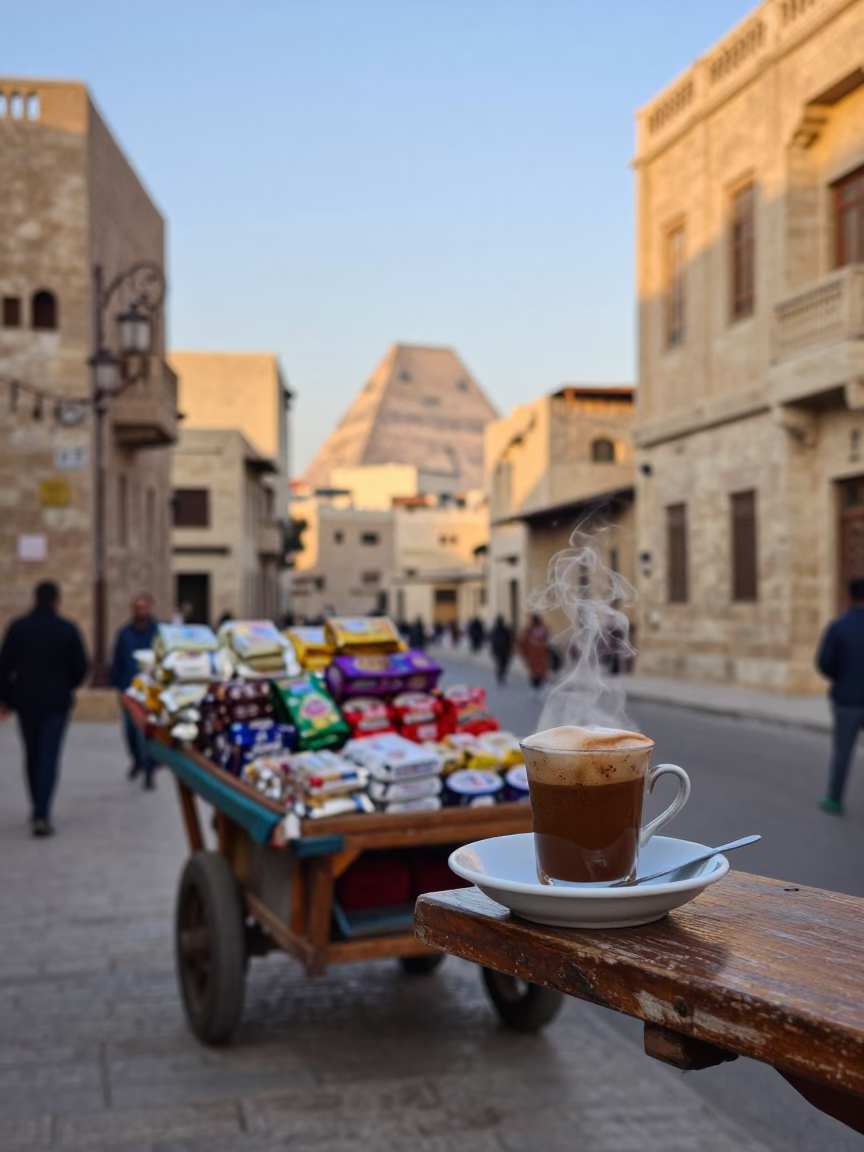 Luxor Egypt Nautical Dawn Street Scene with Turkish Coffee and Vintage Elements in in Luxor, Egypt
