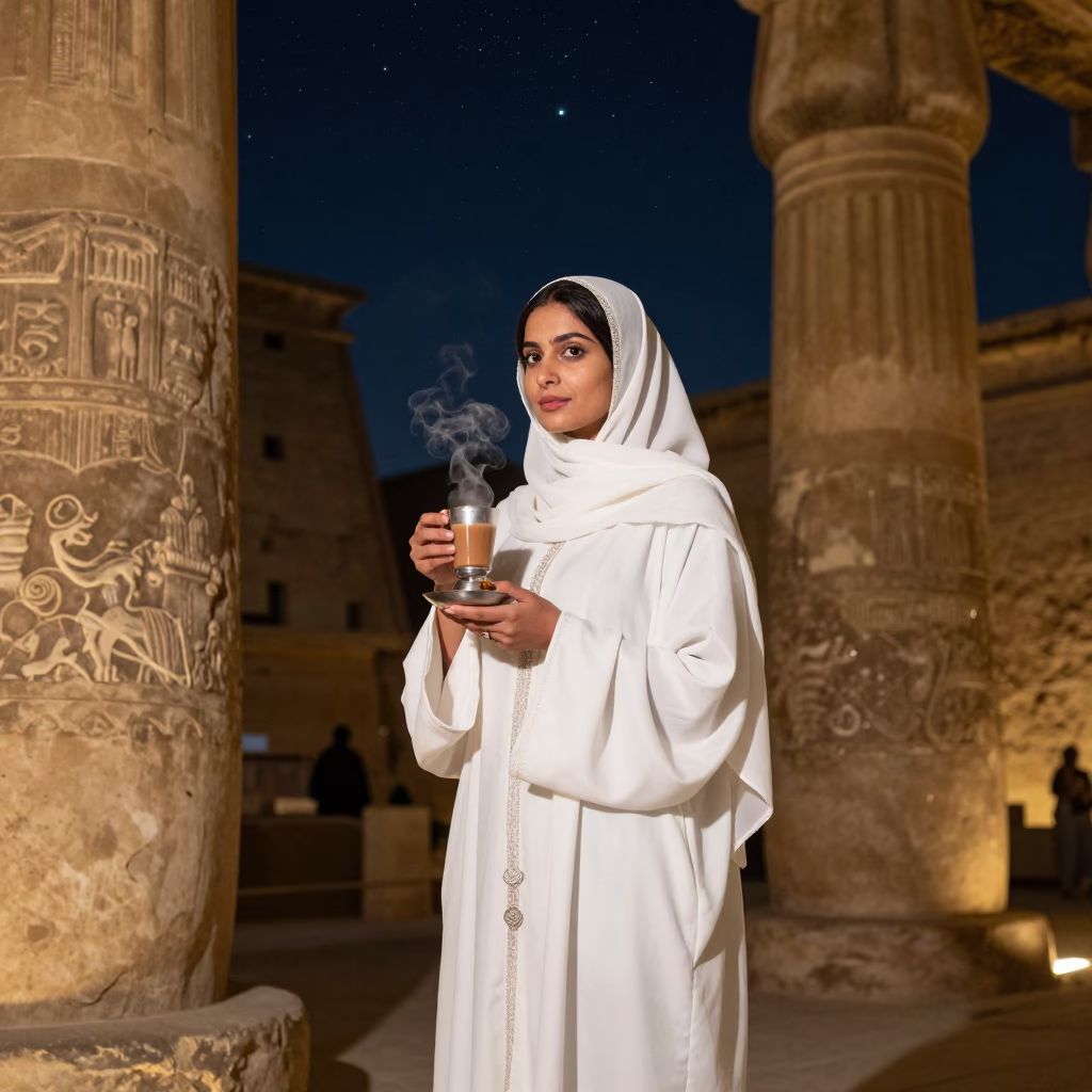 Luxor Egypt Night Street Scene Traditional Attire Under Starry Sky in in Luxor, Egypt