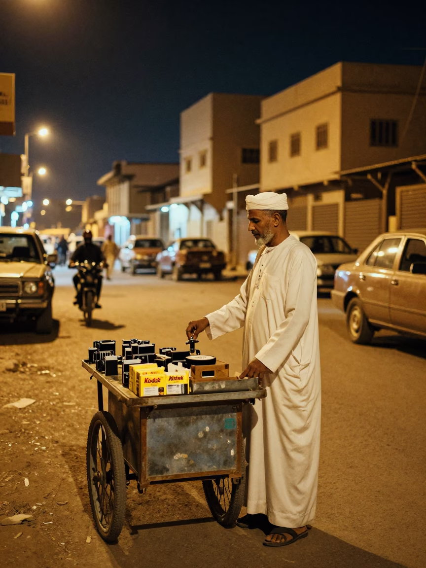 Luxor Egypt Night Street Scene With Local Vendor And Vintage Details in in Luxor, Egypt