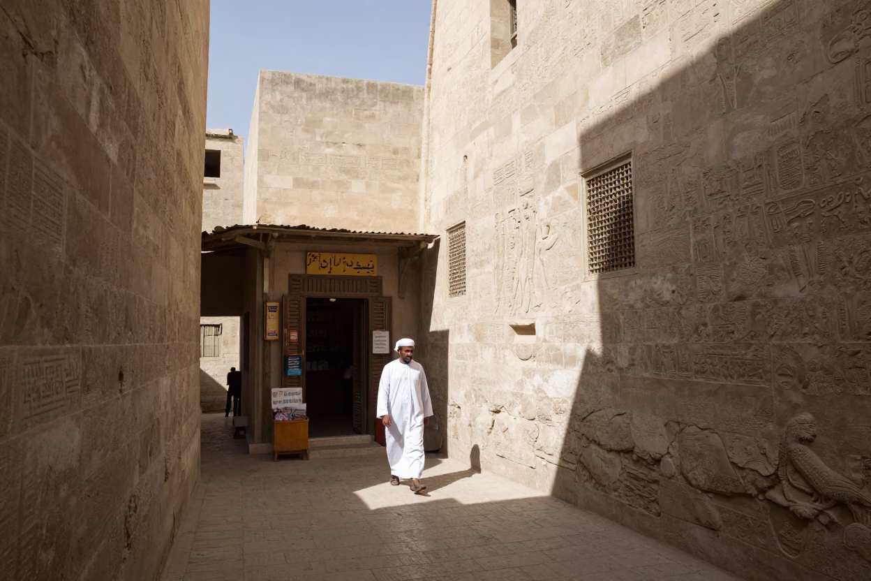 Luxor Egypt Noon Sunlight on Stone Walls and Daily Life in in Luxor, Egypt