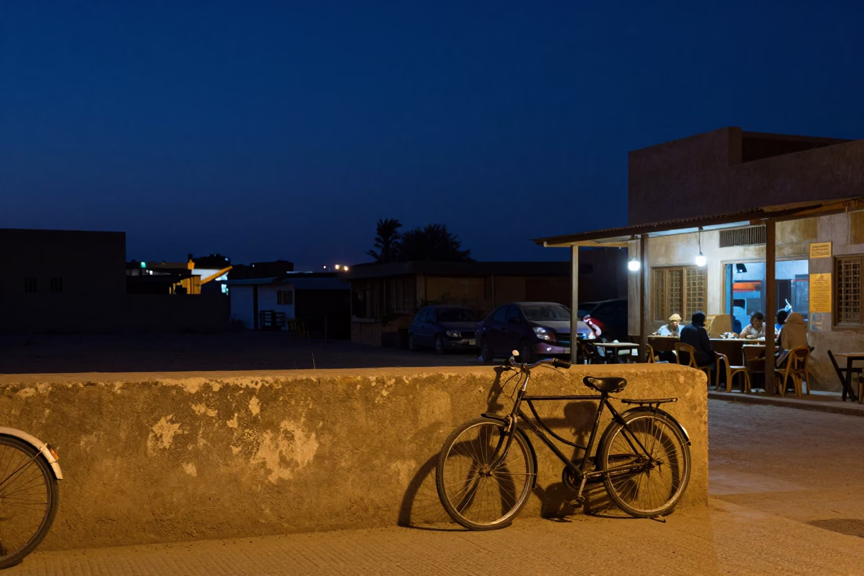 Luxor Egypt Predawn Street Scene with Bicycle and Local Life in in Luxor, Egypt