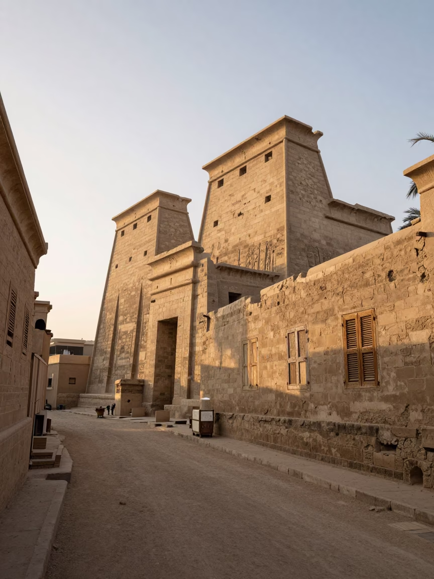 Luxor Egypt Street Scene After Sunrise with Stone Architecture and Local Life in in Luxor, Egypt