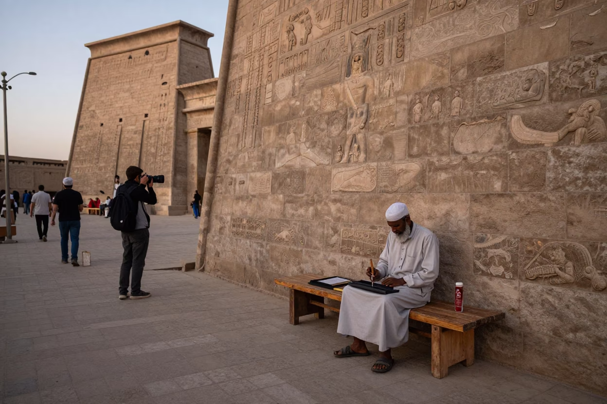 Luxor Egypt Street Scene Before Dusk with Chisel and Traditional Architecture in in Luxor, Egypt