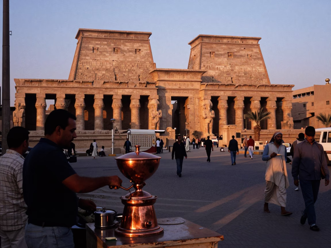 Luxor Egypt Street Scene Before Dusk With Coffee Grinder And Local Commerce in in Luxor, Egypt