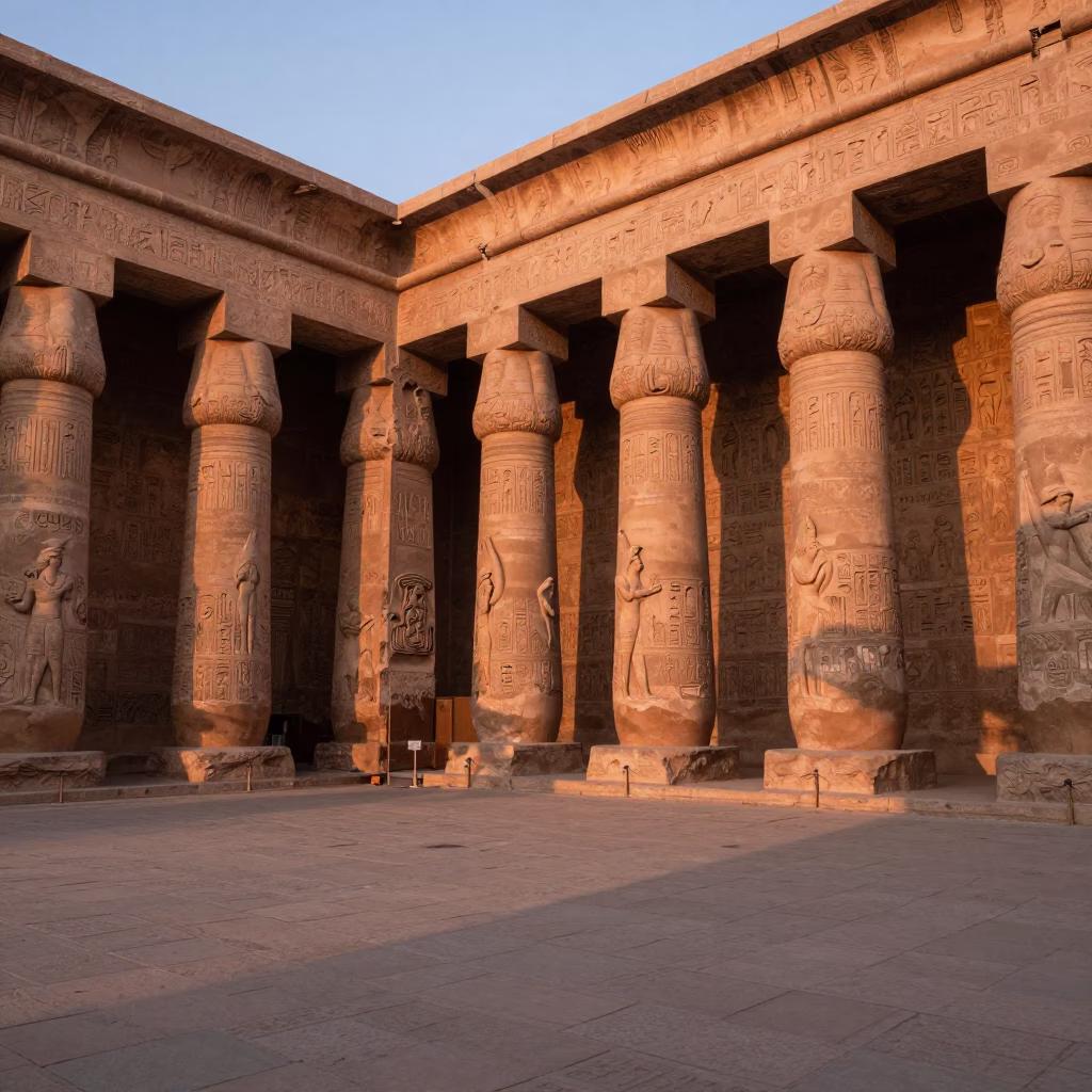 Luxor Egypt Street Scene Before Dusk with Stone Carvings and Local Commerce in in Luxor, Egypt