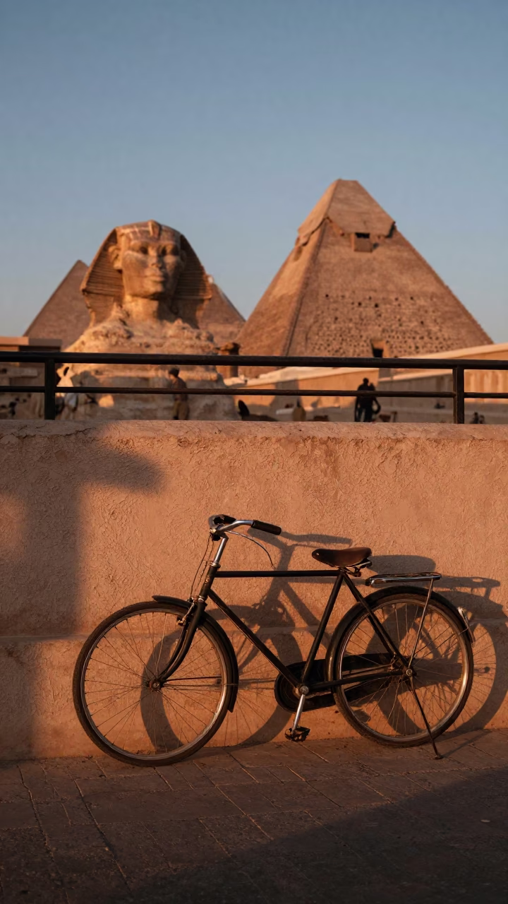 Luxor Egypt Street Scene Before Dusk with Vintage Bicycle and Zinnias in in Luxor, Egypt