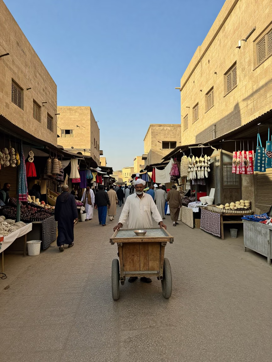 Luxor Egypt Street Scene Early Afternoon Traditional Market Activity in in Luxor, Egypt