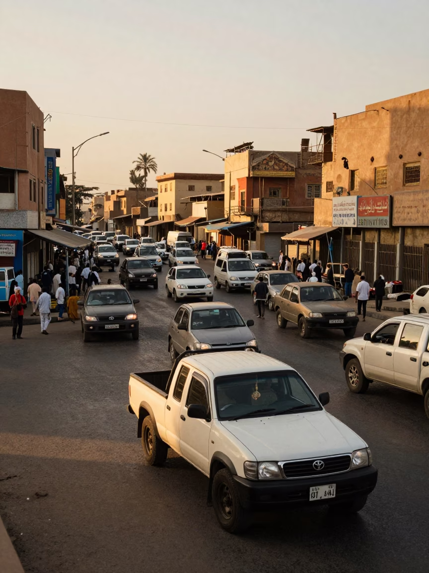 Luxor Egypt Street Scene Golden Hour Busy Traffic and Local Life in in Luxor, Egypt