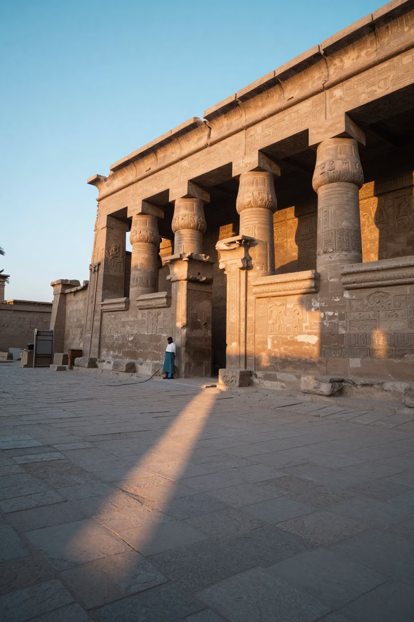Luxor Egypt Sunrise Street Scene with Ancient Temple Stone and Local Life in in Luxor, Egypt
