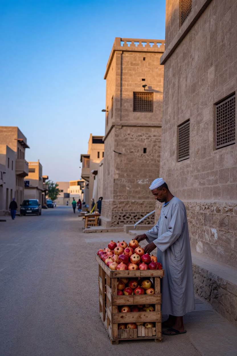Luxor Egypt Sunrise Street Scene with Local Vendor and Traditional Market Activity in in Luxor, Egypt