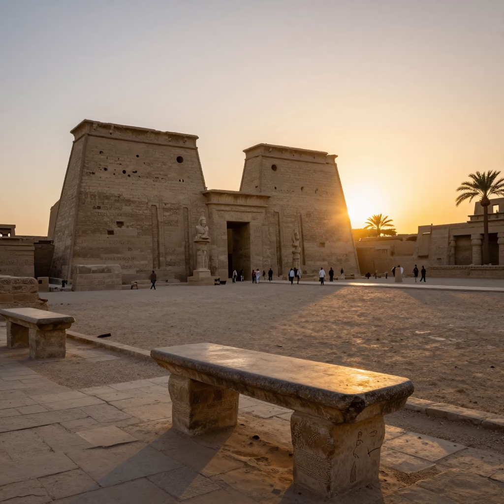 Luxor Egypt sunset horizon ancient temples with local street life and traditional architecture in in Luxor, Egypt