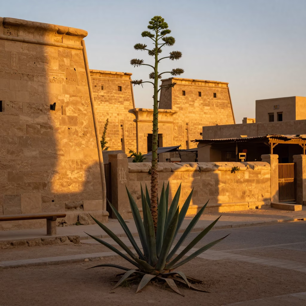 Luxor Egypt Sunset Street Scene with Agave Plant and Local Life in in Luxor, Egypt