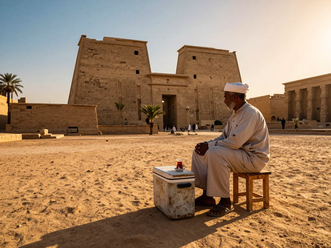 Luxor Egypt Sunset Street Scene with Cooler Jug and Tea Strainer in in Luxor, Egypt
