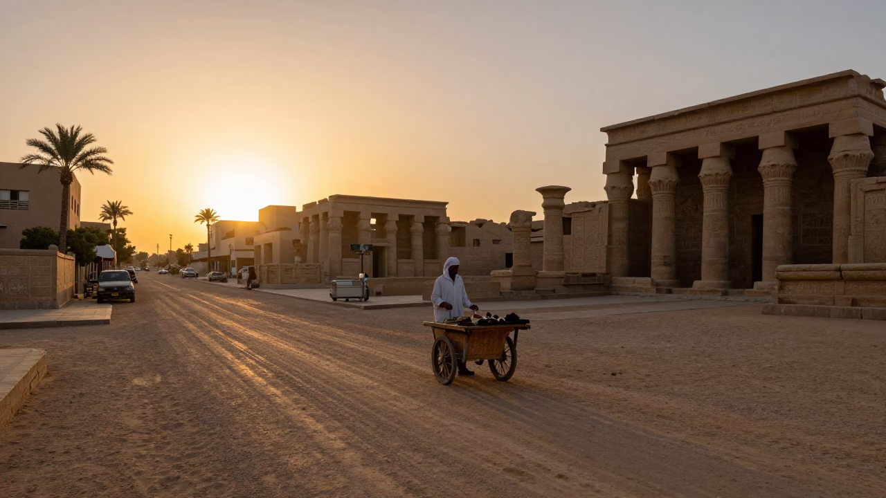 Luxor Egypt Sunset Street Scene with Tea Stains and Local Life in in Luxor, Egypt