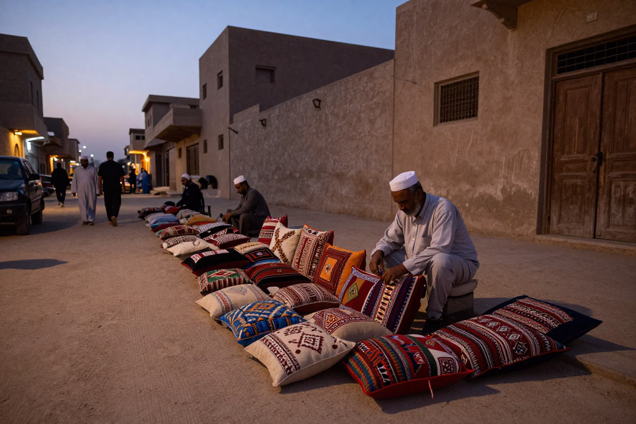 Luxor Egypt Twilight Street Scene with Local Vendor and Traditional Decor in in Luxor, Egypt