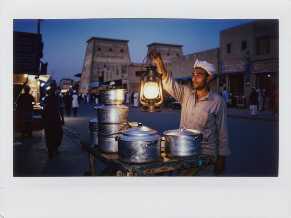 Luxor Egypt Twilight Street Scene with Oil Lamp and Cooking Pot in in Luxor, Egypt