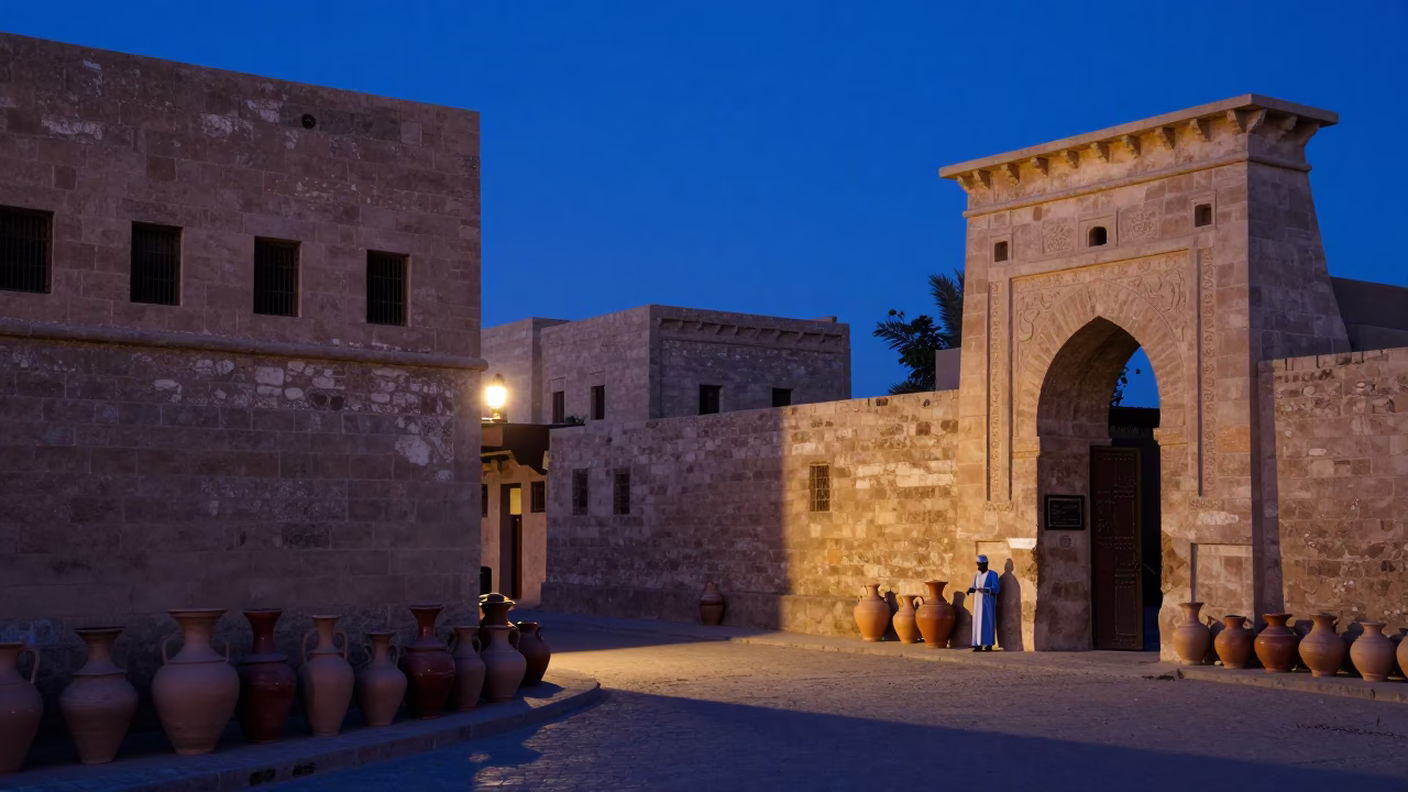 Luxor Egypt Twilight Street Scene with Traditional Pottery and Stone Architecture in in Luxor, Egypt