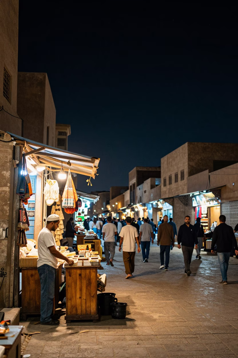 Luxor Market Scene at The Deepest Night Sky Light in in Luxor, Egypt