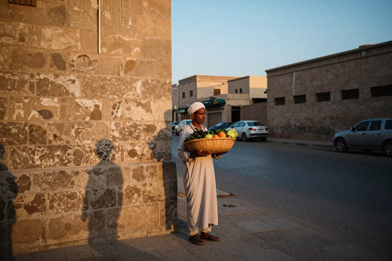 Luxor Street Scene at The Early Evening Light in in Luxor, Egypt