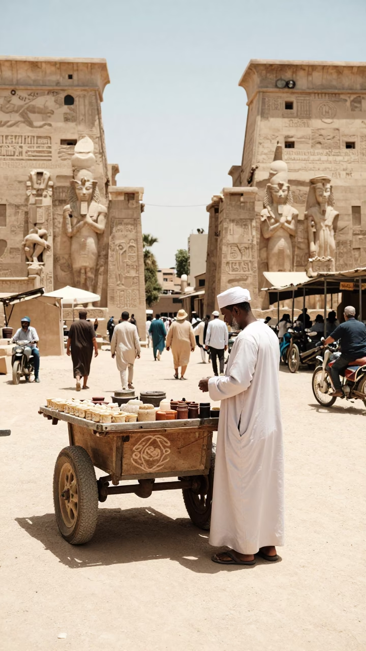 Luxor Street Scene at The Flat Glare Of Noon Light in in Luxor, Egypt