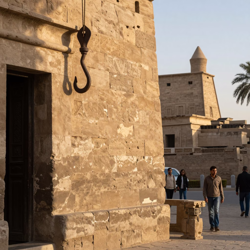 Luxor Street Scene Late Morning with Iron Hook and Local Life in in Luxor, Egypt