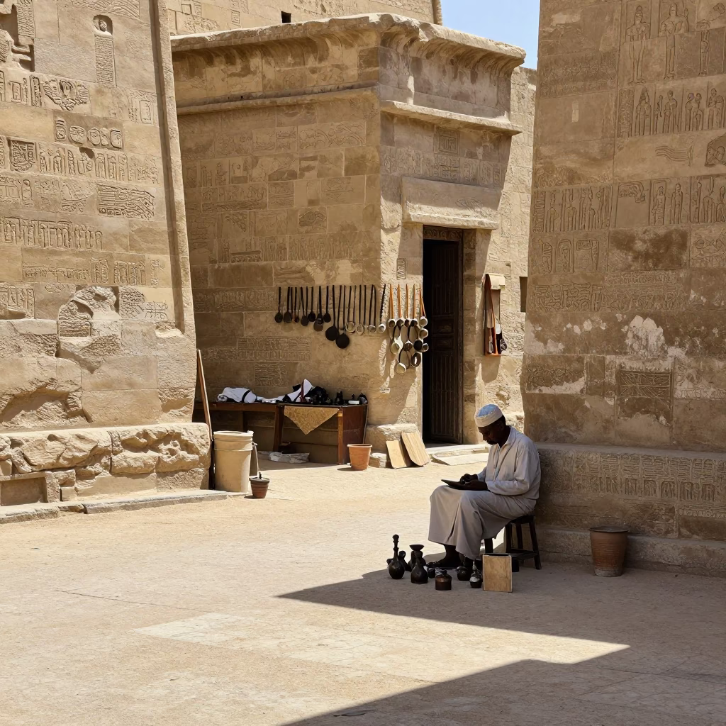 Luxor Street Scene Midday Light with Local Artisan Tools and Traditional Elements in in Luxor, Egypt