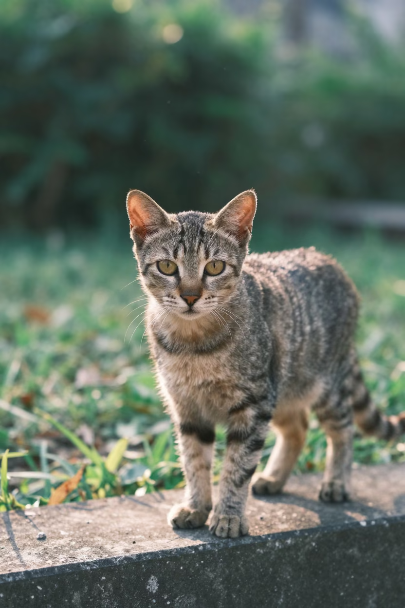 Lykoi Cat Portrait Near Taichung Garden Edge in near a garden edge with soft morning light and an uncluttered background near Taichung