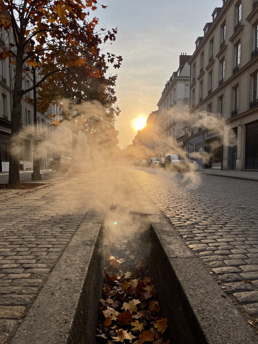 Lyon Autumn Leaves at As The Sun Drops Toward The Horizon in in Lyon, France