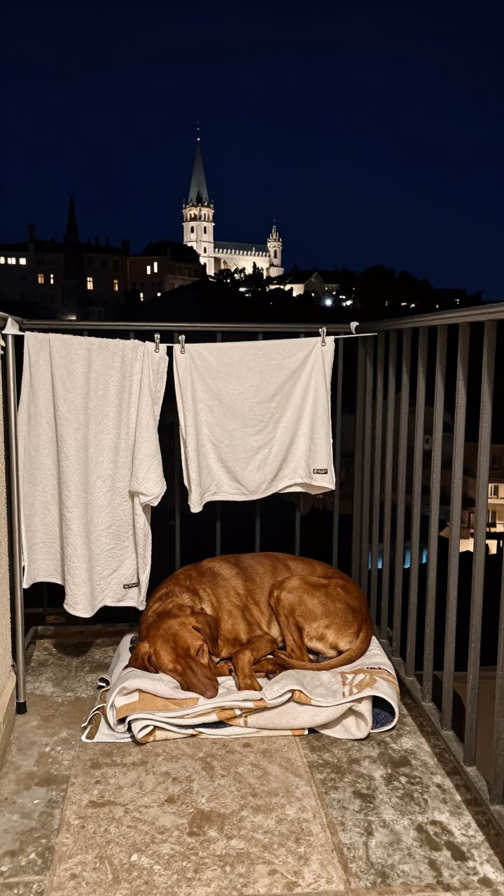 Lyon Dog Sleeping at The Deepest Night Sky Light in in Lyon, France