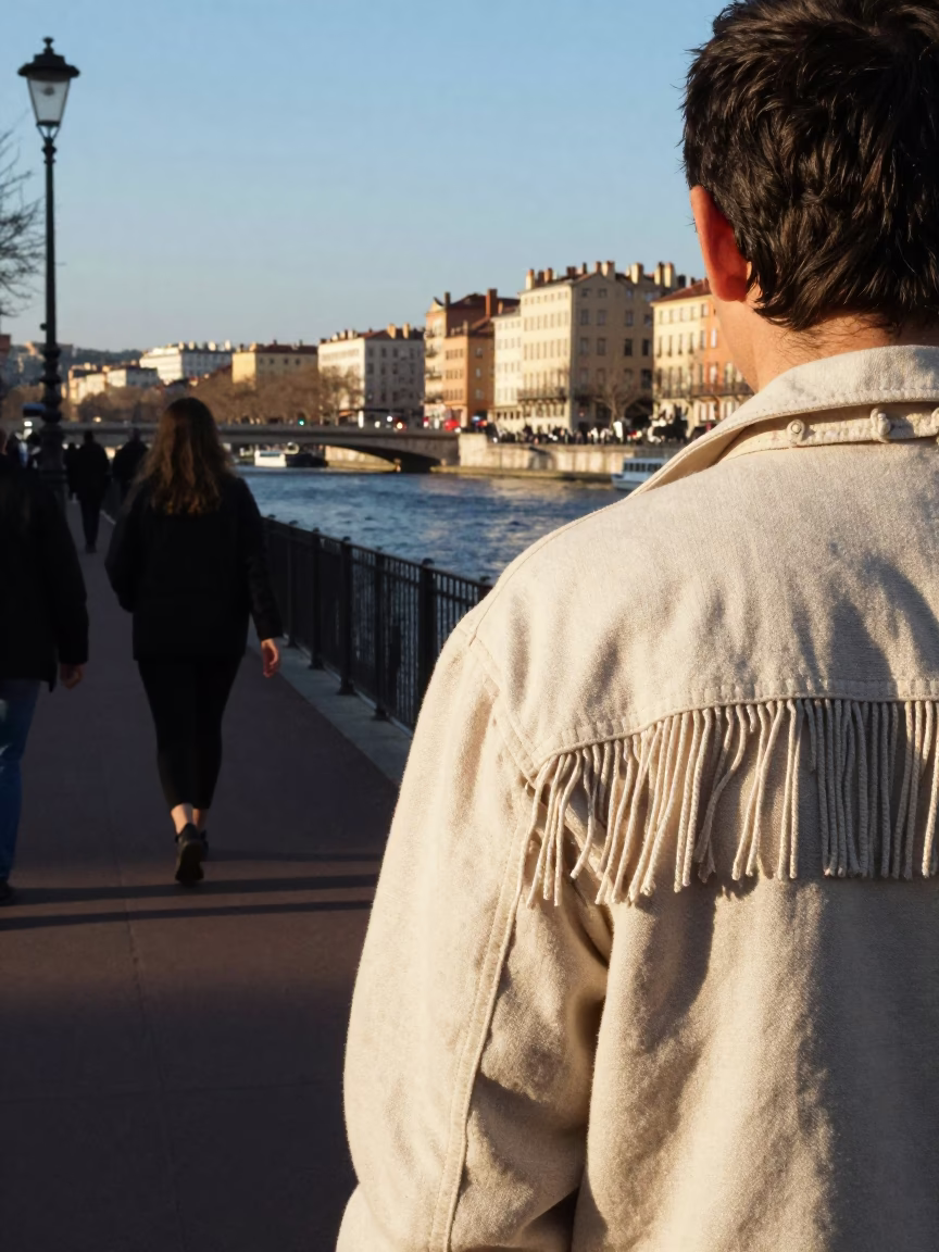 Lyon France Late Afternoon Street Scene with Linen Fringe Detail in in Lyon, France