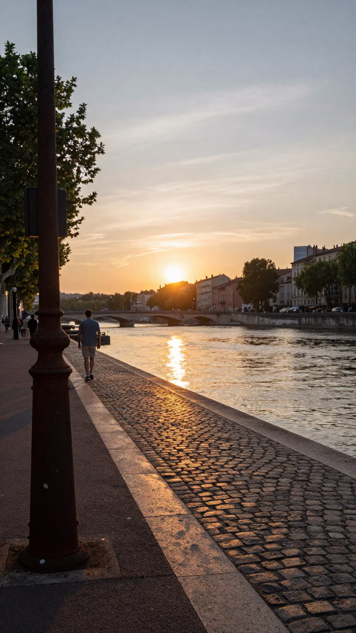 Lyon France Sunset Street Scene with Blueberries and Rusty Metal Details in in Lyon, France