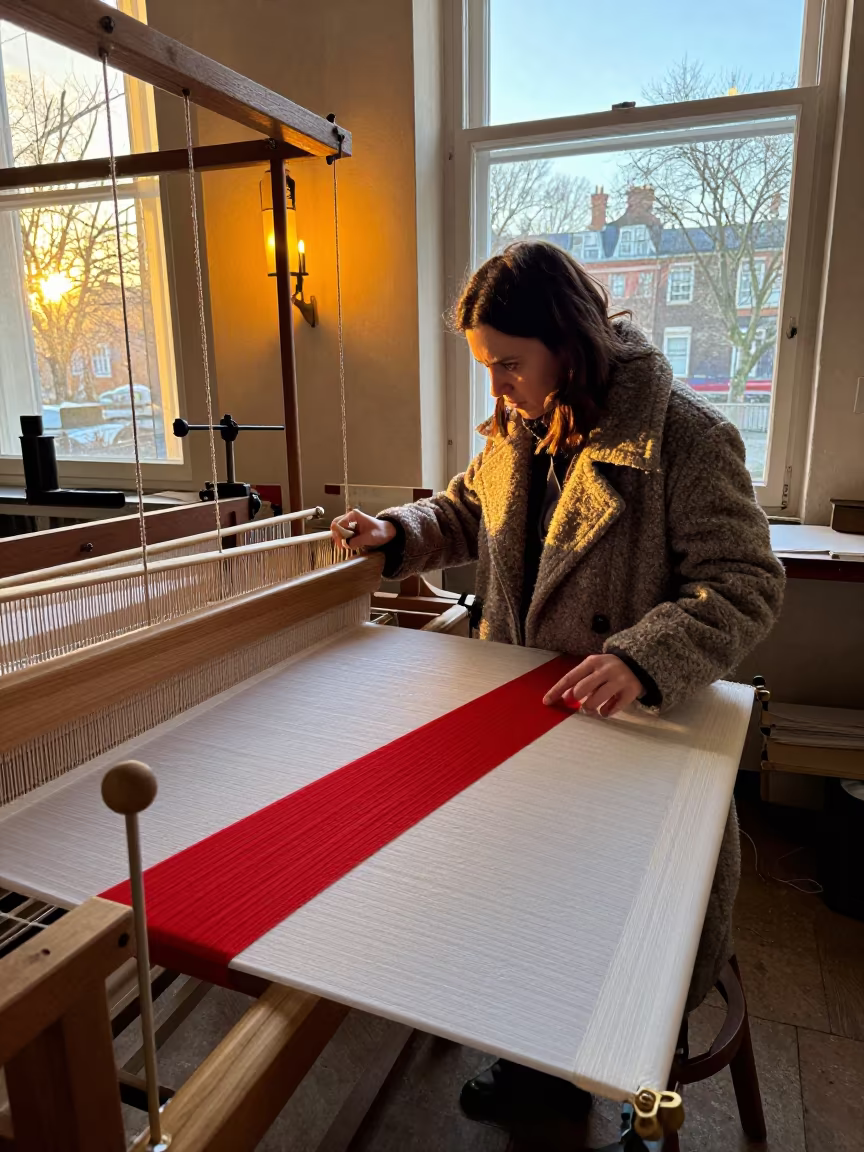 Lyon Silk Weaver at Golden Hour Loom in in a studio in Lyon