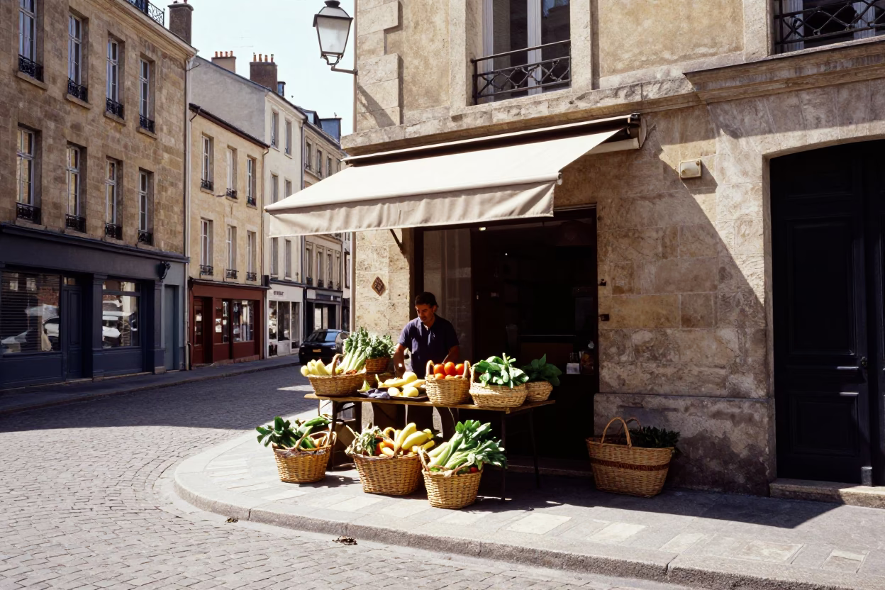 Lyon Street Corner at Bright Midmorning Light in in Lyon, France