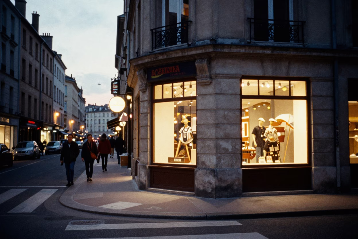 Lyon Street Corner at The Early Evening Light in in Lyon, France