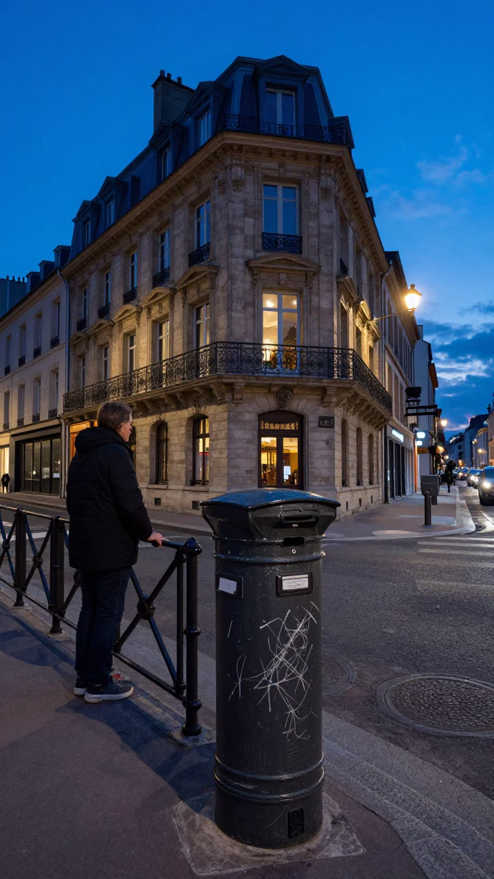 Lyon Twilight Street Scene with File Box and Scratched Rail in in Lyon, France
