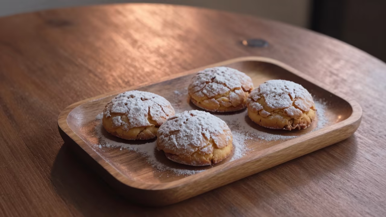 Maamoul Date Cookies on Rustic Table in on a rustic wooden table in Clarke Quay, Singapore