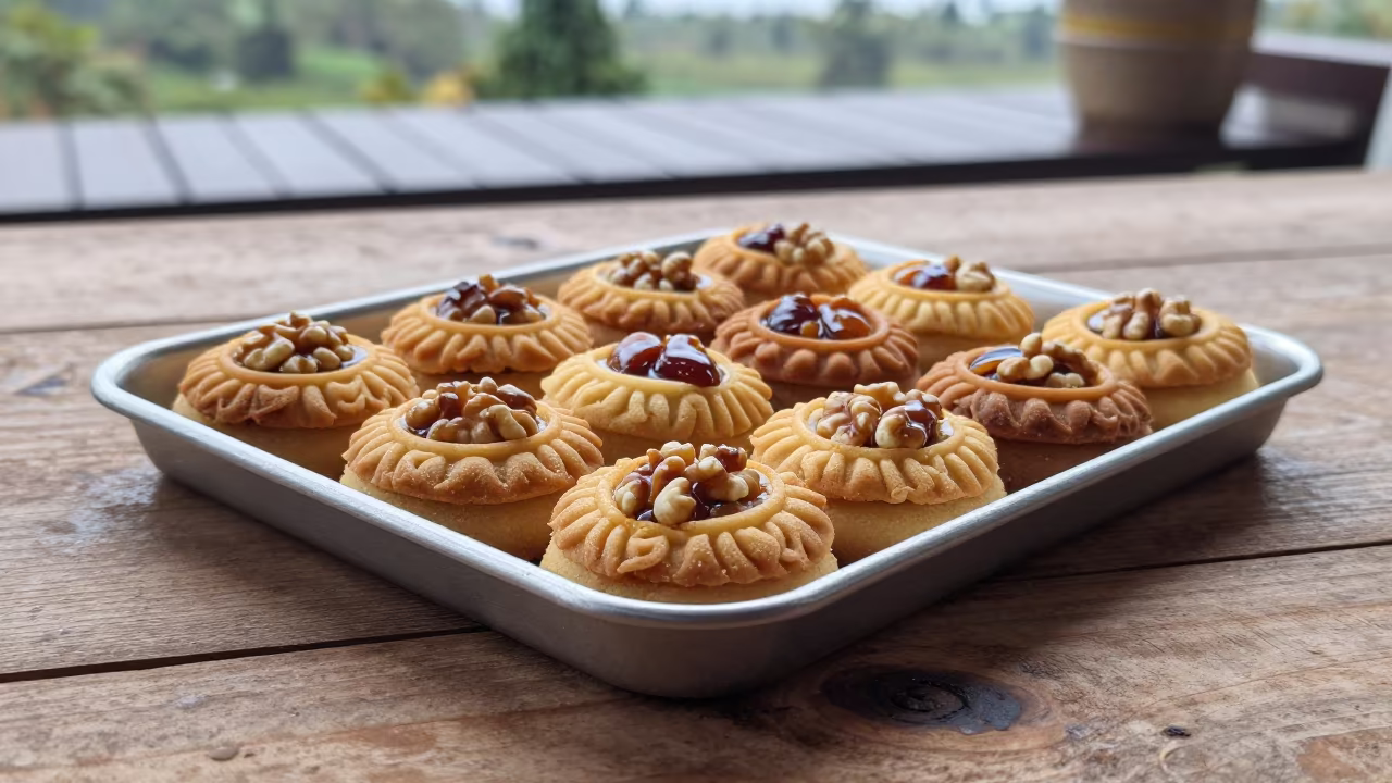 Maamoul Date Cookies on Rustic Wood Table in on a rustic wooden table in Siem Reap